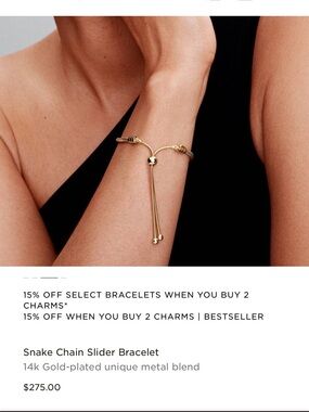 Pandora 14k Gold-Plated Snake Chain Slider Bracelet